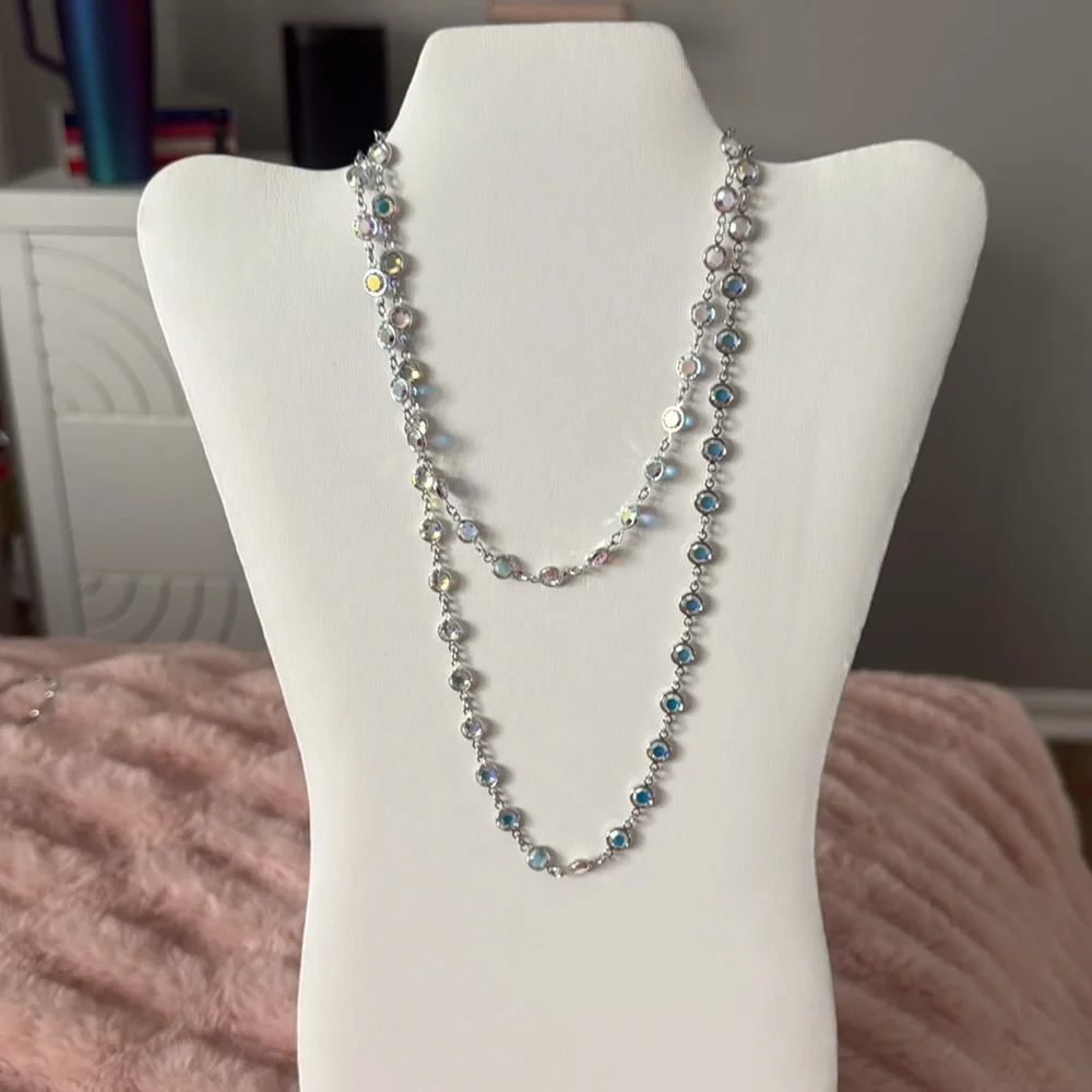 Touchstone Crystal by Swarovski Aurora Borealis Bezel Necklace Silver-Tone - Picture 2 of 7